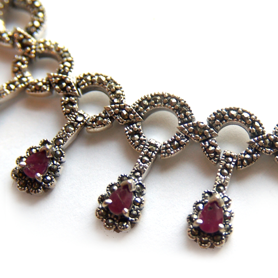 Collier Halskette 925 Silber Handarbeit Rubin