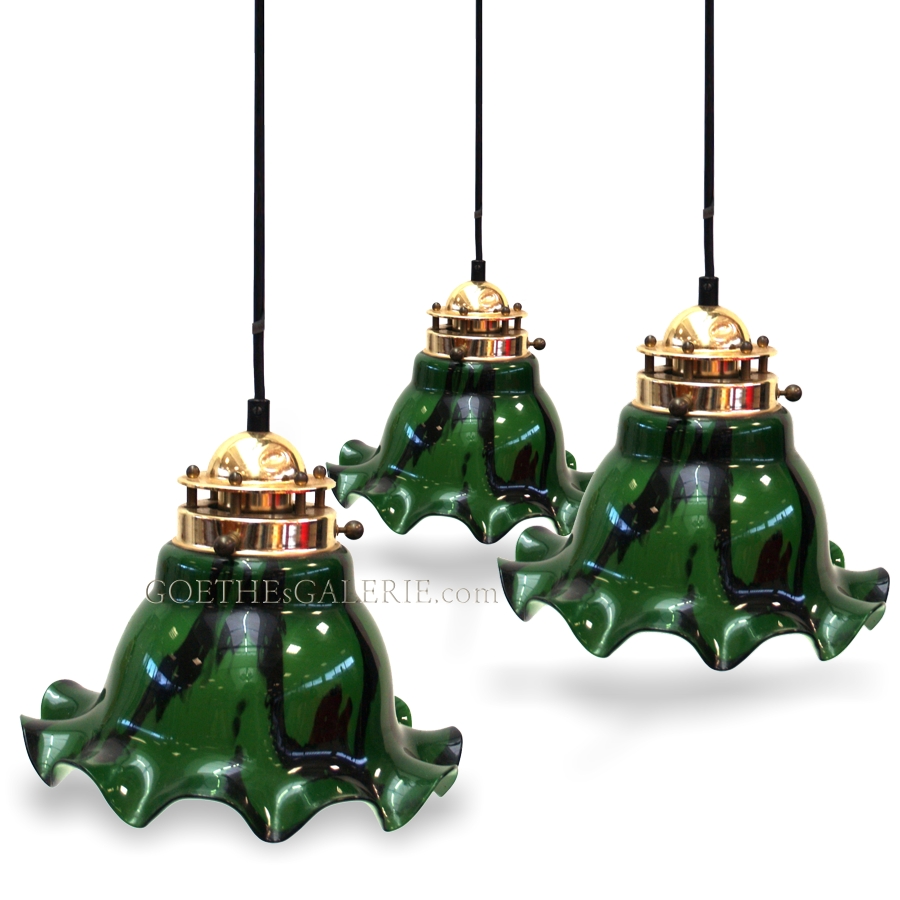 Messing Lampe Leuchter dunkelgrün Glasschirm Tresenleuchter Luster Glas Messing grün weiß unterfangen