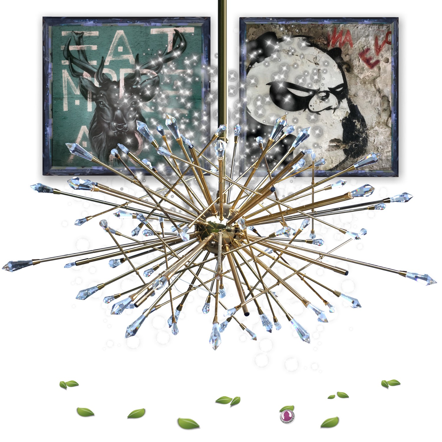 Luster Orion Wien Bleikristall Hängelampe Leuchter "golden Galaxy" Starburst Kronleuchter 24k vergoldet Bleikristall Luster Orion Wien Spacage Design modern Loft Lampe golden Sputnik Orbit Galaxy Style Ausstellungsstück Sale