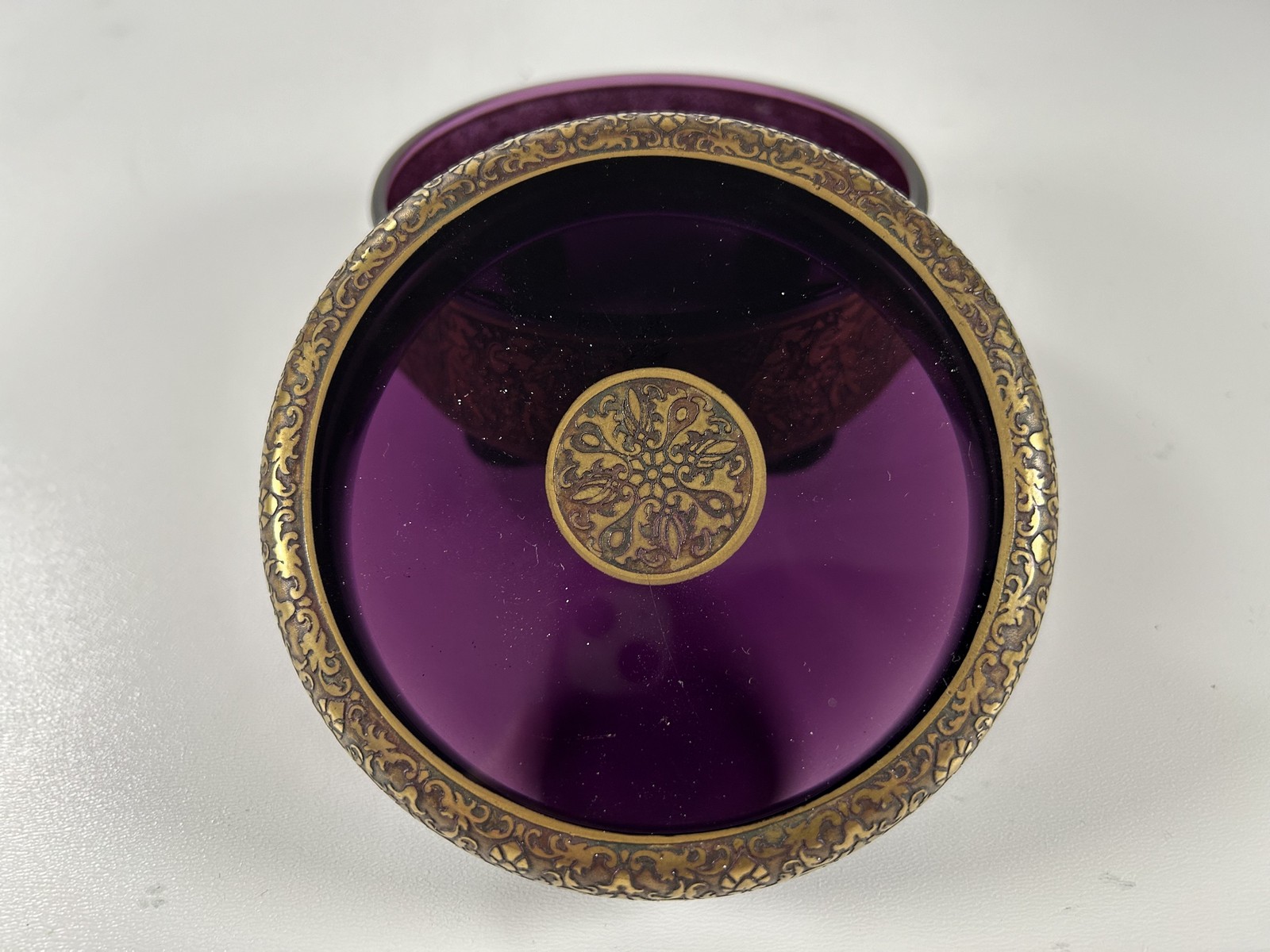 Deckeldose Schale Amethystglas Moser Karlsbad Amazonen signiert