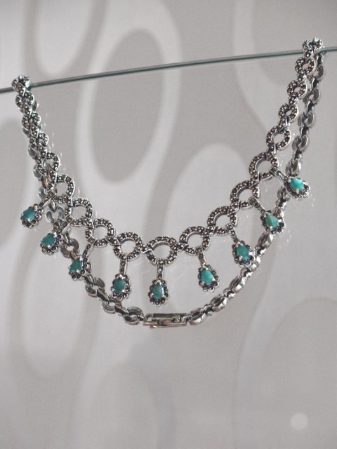 Collier Halskette 925 Silber Handarbeit Smaragd