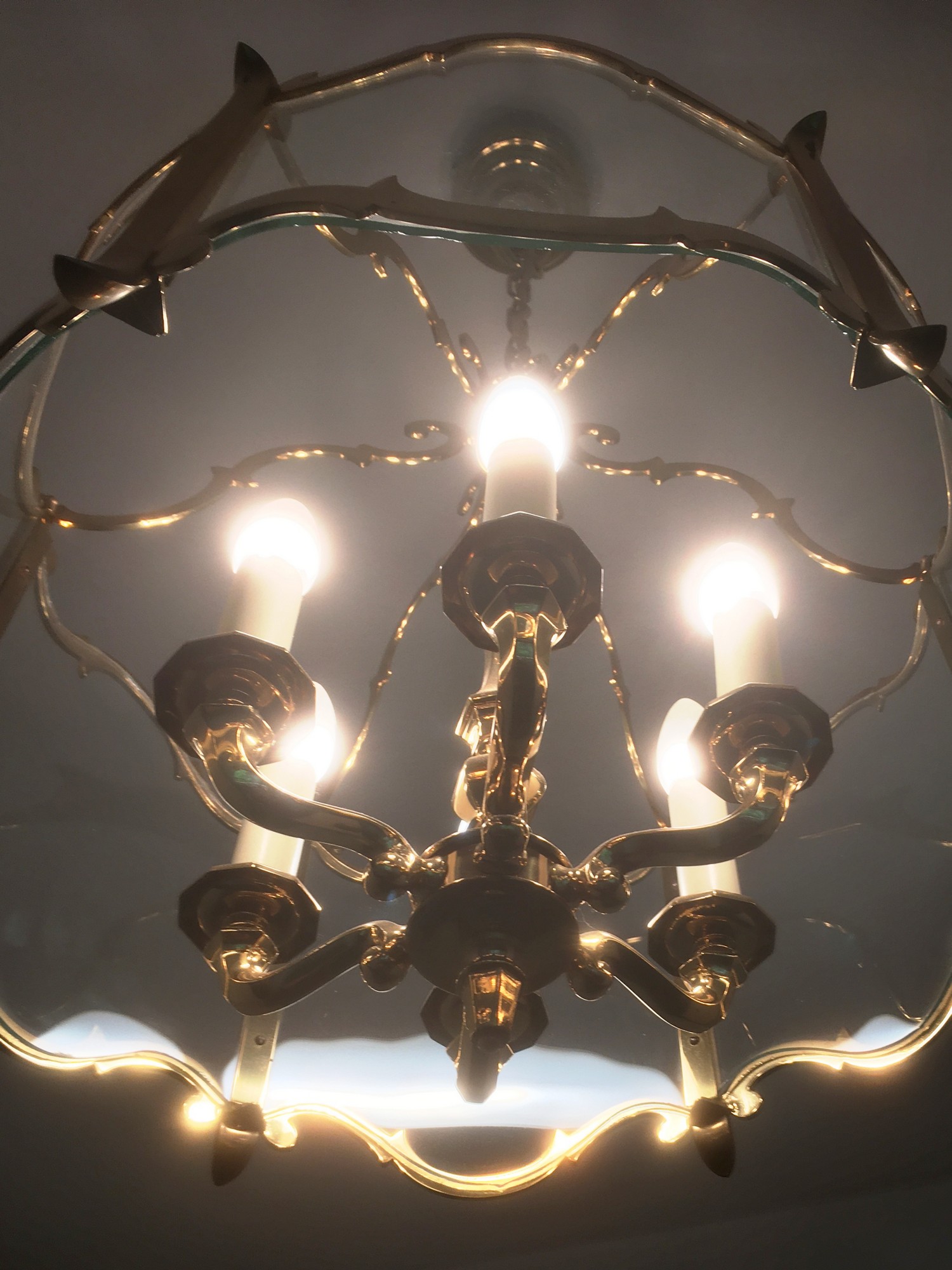 Kronleuchter Vintage Messing Glas Kristall antik Hängelampe golden