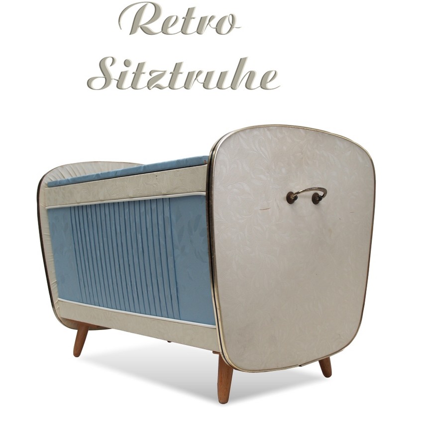Sitztruhe Pastell Wäschetruhe Hocker Midcentury Truhe - Retro Interior Möbel Vintage Hocker Wäschetruhe