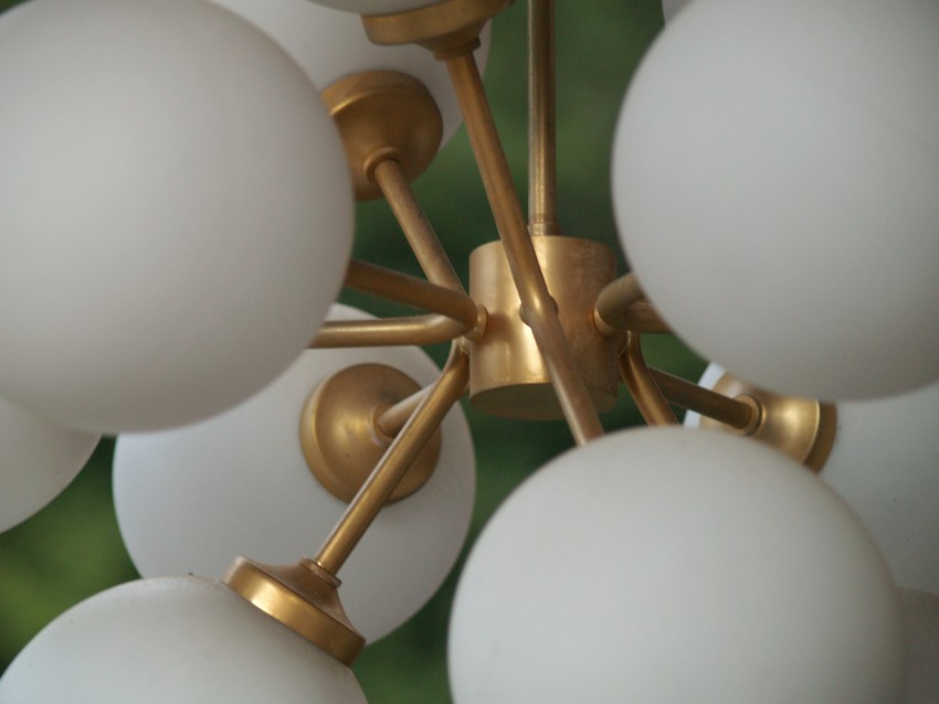 antike Lampe Glaskugeln Messing Bubbles Midcentury Retro 60er-Jahre 70er 50er Shabby Chic Design Sputnik