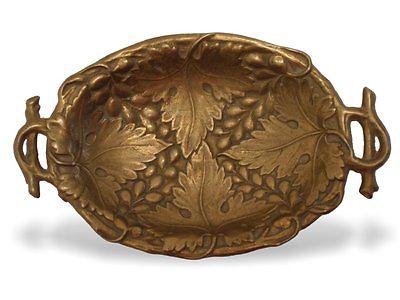 Messing Schale mit Laub-Relief u Geäst, rückseitig Signiert Teller Platte Schale Messing Schale mit Laub-Relief u Geäst, rückseitig Signiert Teller Platte Schale