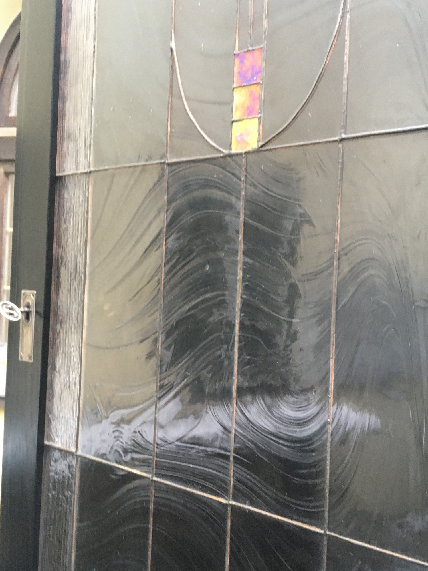 Schrank Jugendstil Buffet dreiteilig Anrichte schwarz Bleiverglasung Selva