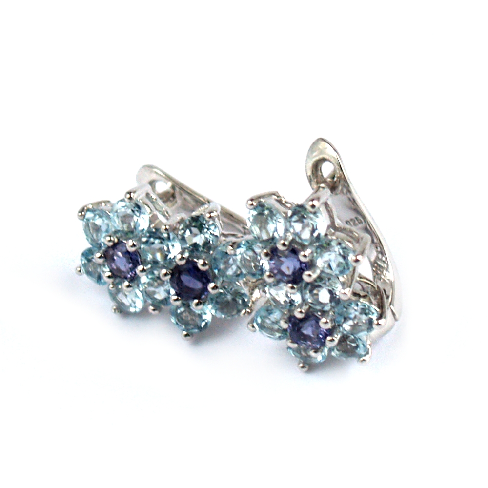 Ohrstecker 925 Silber himmelblauer Topas und Iolit Edelsteine