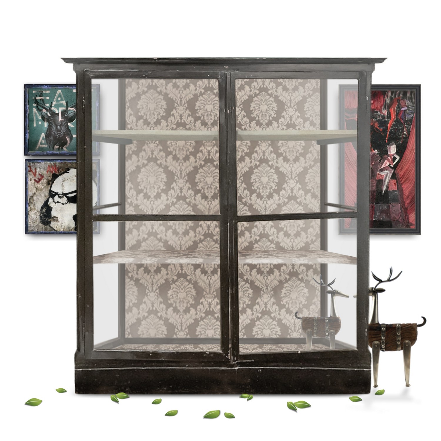 Vitrine antik Schrank noir Jugendstil Spiegel Geschirrschrank schwarz nachhaltig Möbel kaufen Shabby Chic Industrialdesign
