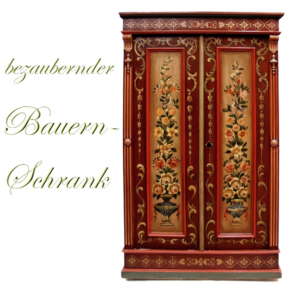 Dielenschrank antiker Bauernschrank Landhausstil bemalter Vollholz Kasten antiker Bauernschrank bemalt