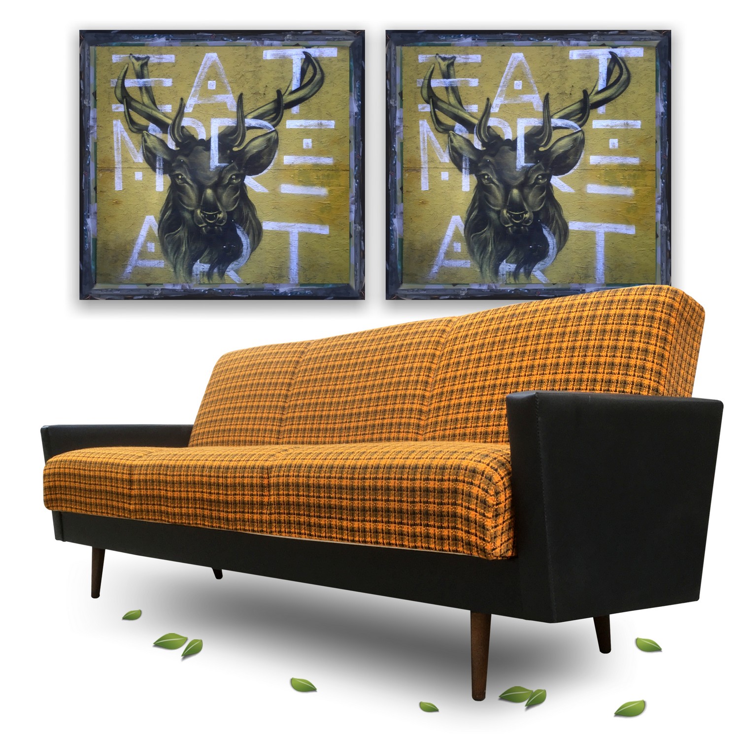 Sofa Retro Bett Schlafsofa Design Lounge Möbel gebraucht senfgelb Bettbank Stauraum