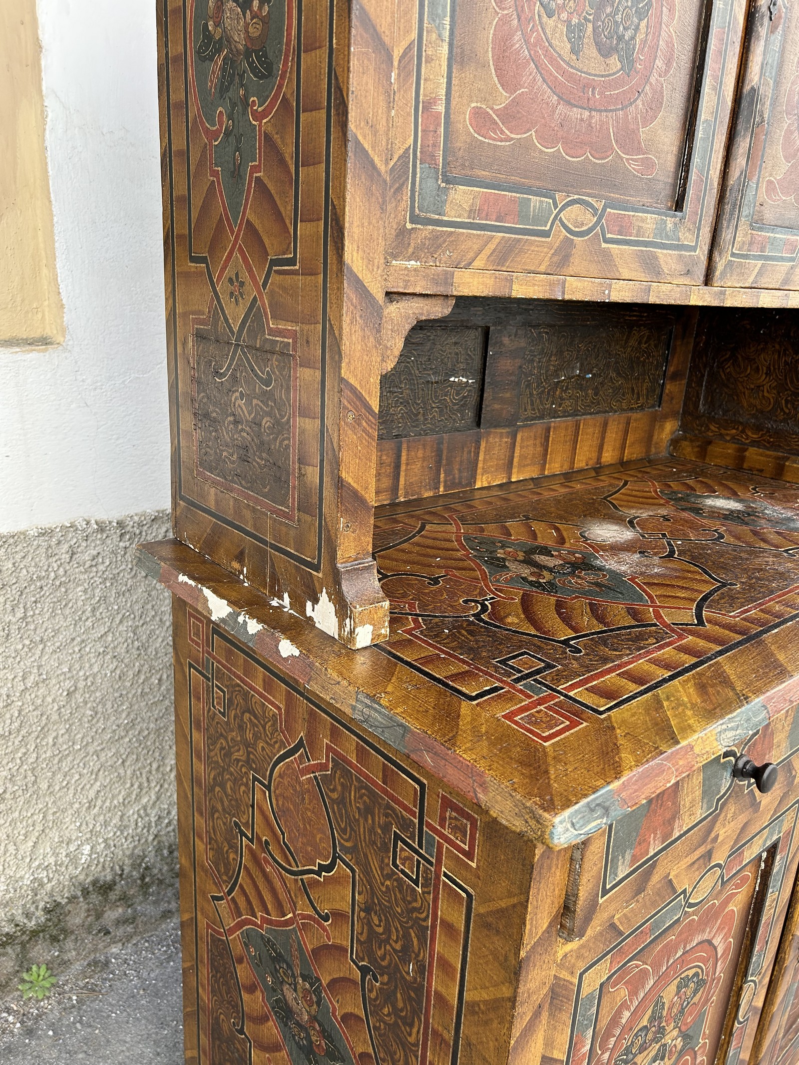 Buffetschrank Kredenz Bauernmalerei bemalt antik Aufsatzschrank Landhausstil Schrank