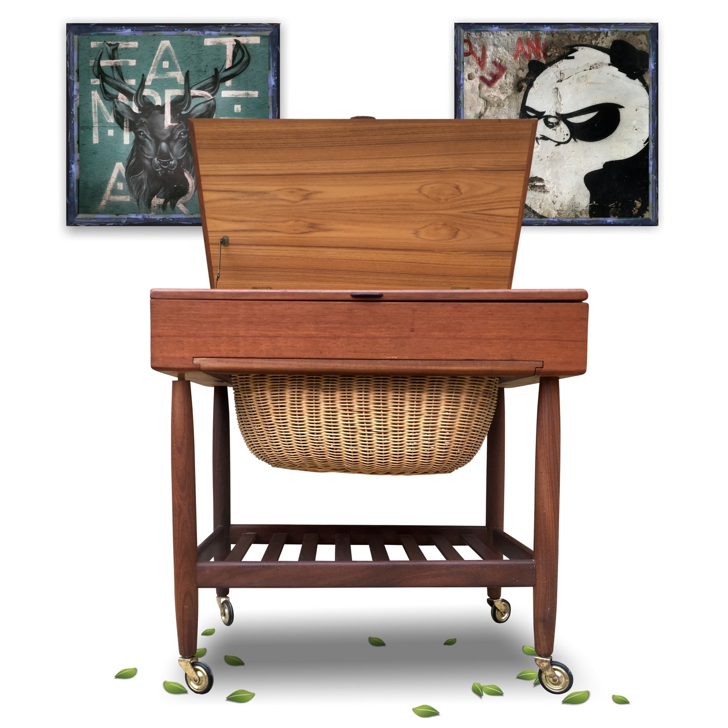 Handarbeitstisch Tisch Nähtisch Teak Design Ejvind Johansson für Vitré 60er Jahre