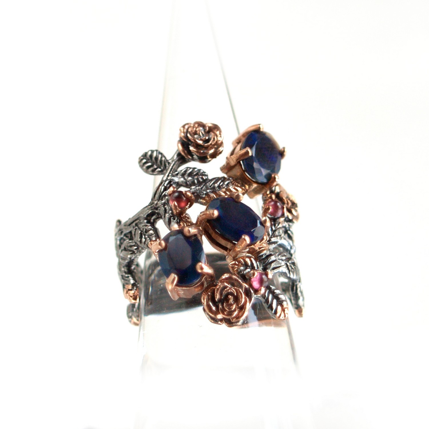 Ring 925 Silber Edelsteine Regenbogen Opal Rosen Schmuckdesign handgefertigt