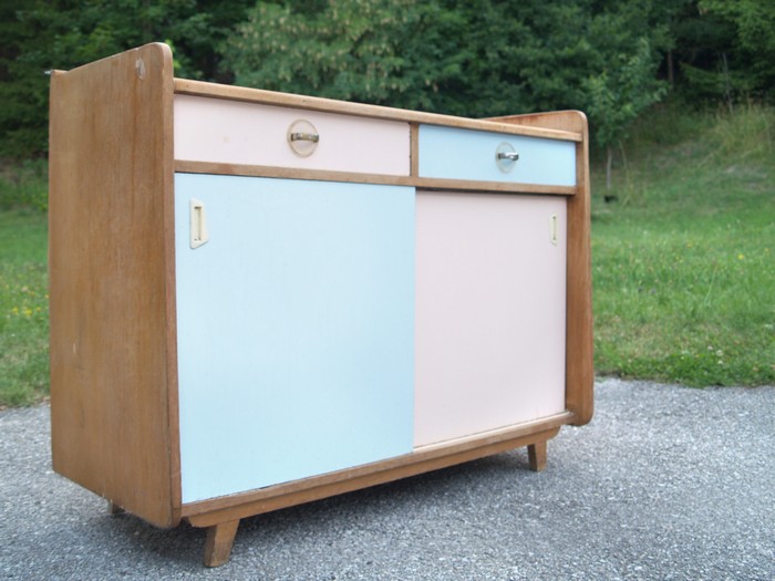 Küchenschrank Vintage Kommode rosa hellblau