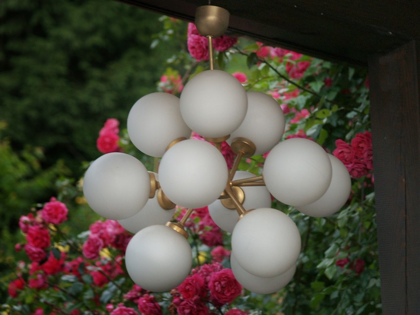 antike Lampe Glaskugeln Messing Bubbles Midcentury Retro 60er-Jahre 70er 50er Shabby Chic Design Sputnik