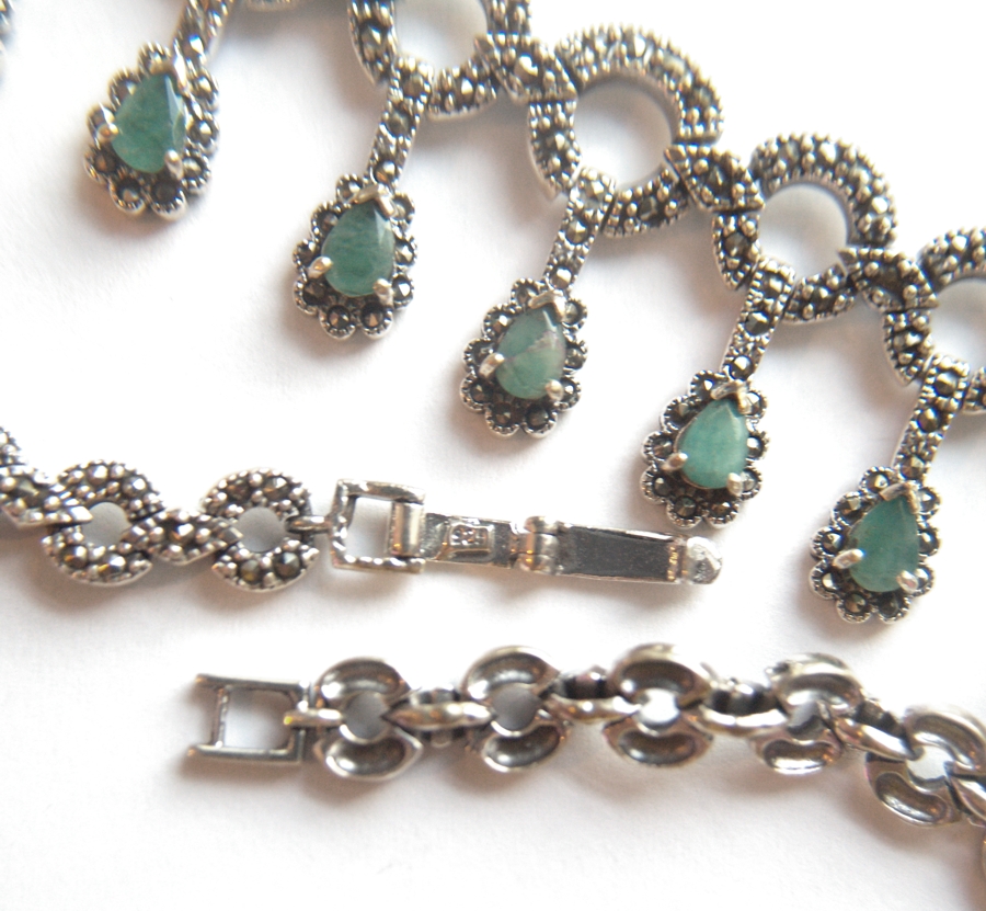 Collier Halskette 925 Silber Handarbeit Smaragd