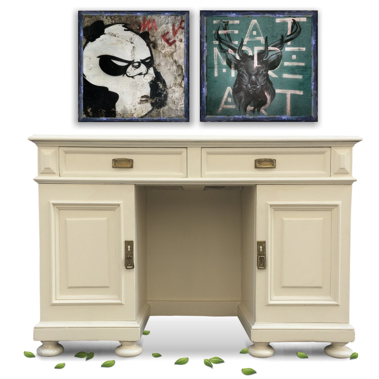 Schreibtisch antik creme Konsole-Tisch Vintage Möbel Schreibtisch antik Shabby Chic Konsolentisch Wandtisch Historismus Kinderschreibtisch