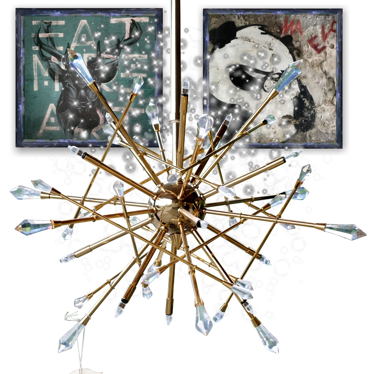 Luster Orion Wien Hängelampe funkelnder Bleikristall Leuchter "golden Galaxy" Kronleuchter Orion Wien Leuchter 24k vergoldet Bleirkristall Sptunik Starburst Galaxy Design handmade Ausstellungsstück Sale