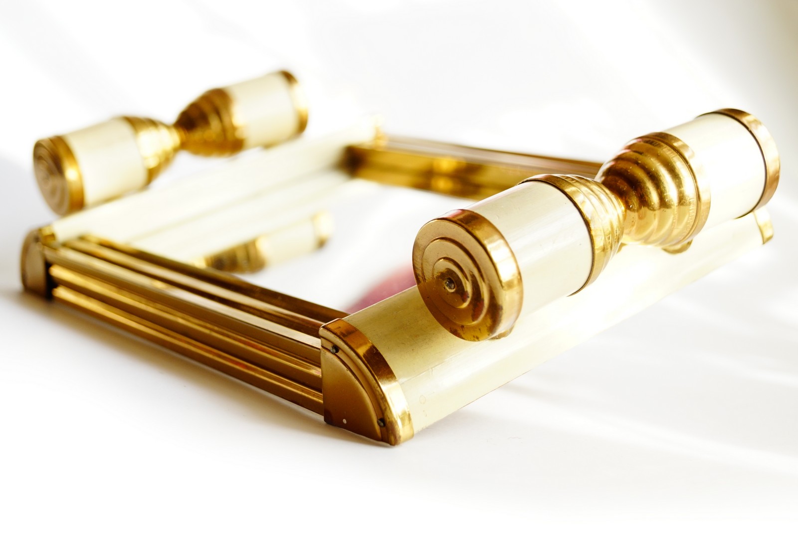 Antik Tablett Art Deco 1920 creme-weiß für Rauchertisch Spiegel Ablage