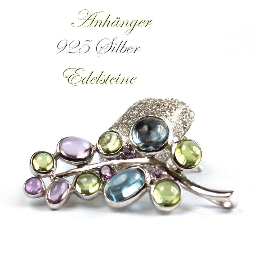 Anhänger 925 Silber Edelsteine Topas, Amethyst und Peridot Schmuck handgefertigt