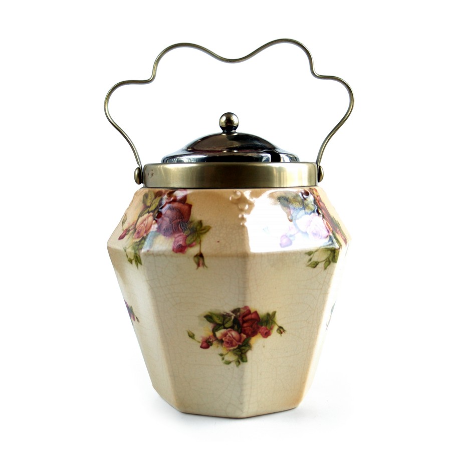 Keksdose antike Deckeldose Keramik Vorratsdose um 1900 Rosen Keramikdose antik