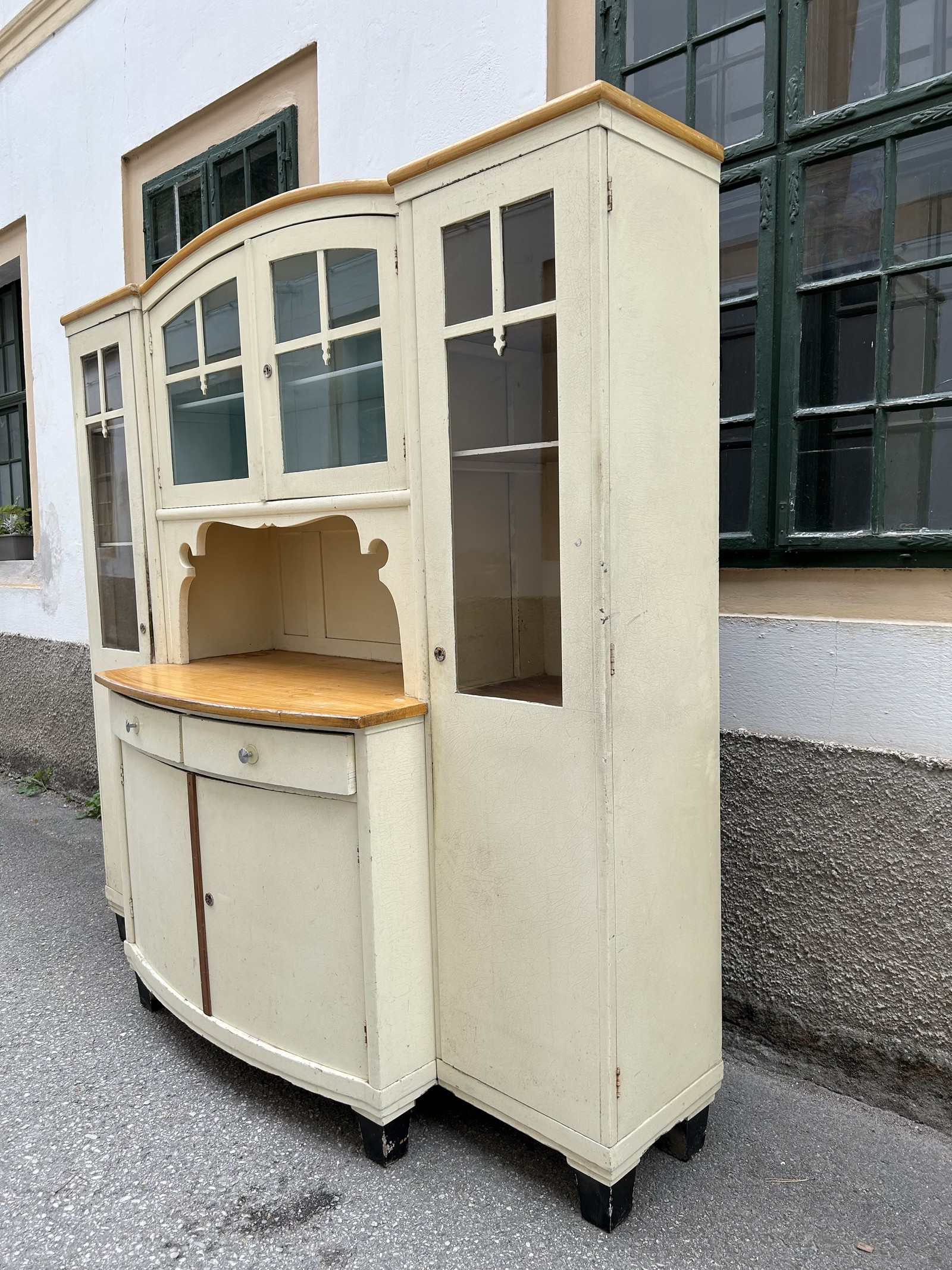 Küchenschrank Vintage creme Holz Kredenz "Omas Vorratsschrank" 30er-Jahre