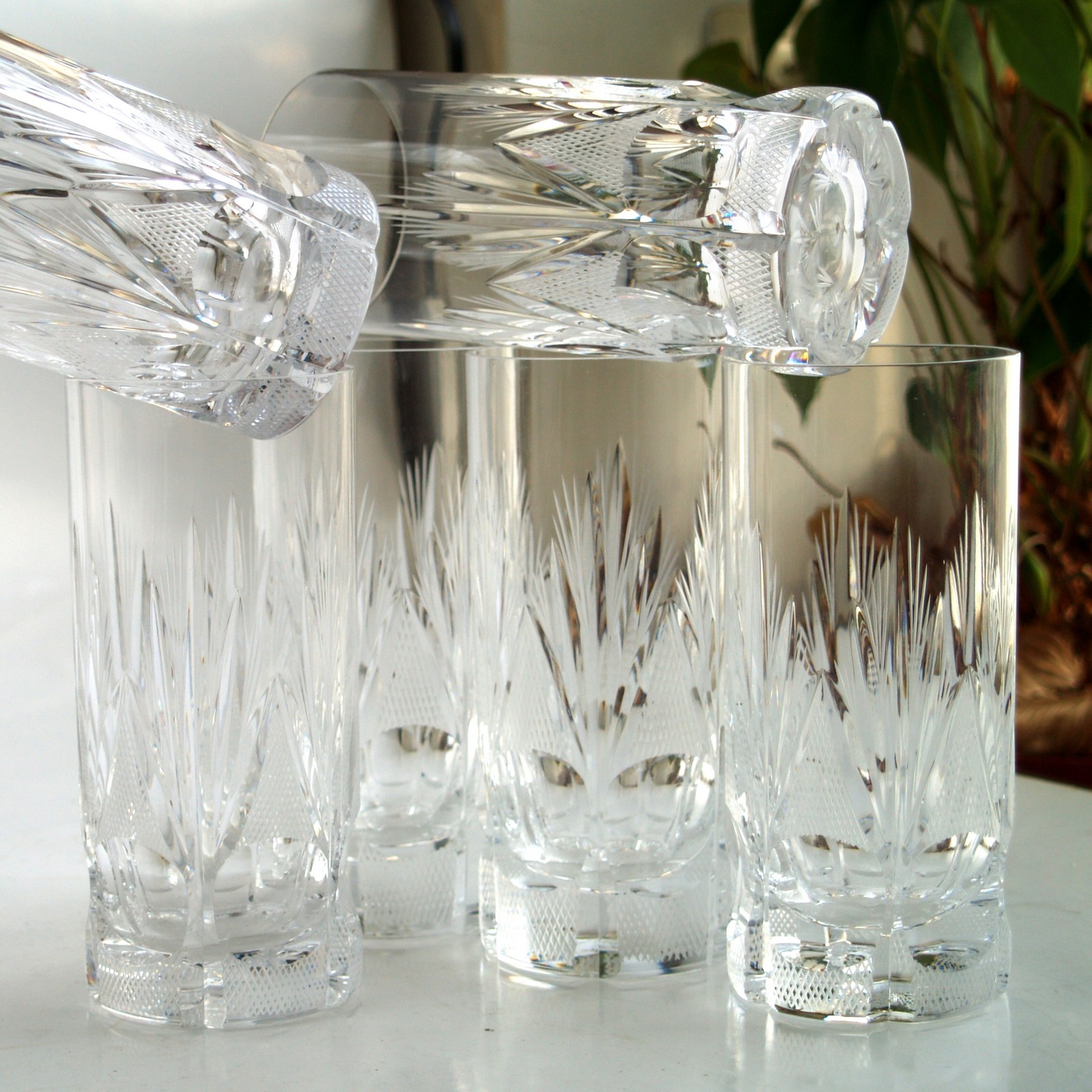 Wassergläser Bleikristall Waffelschliff Vintage Schleuderschliff