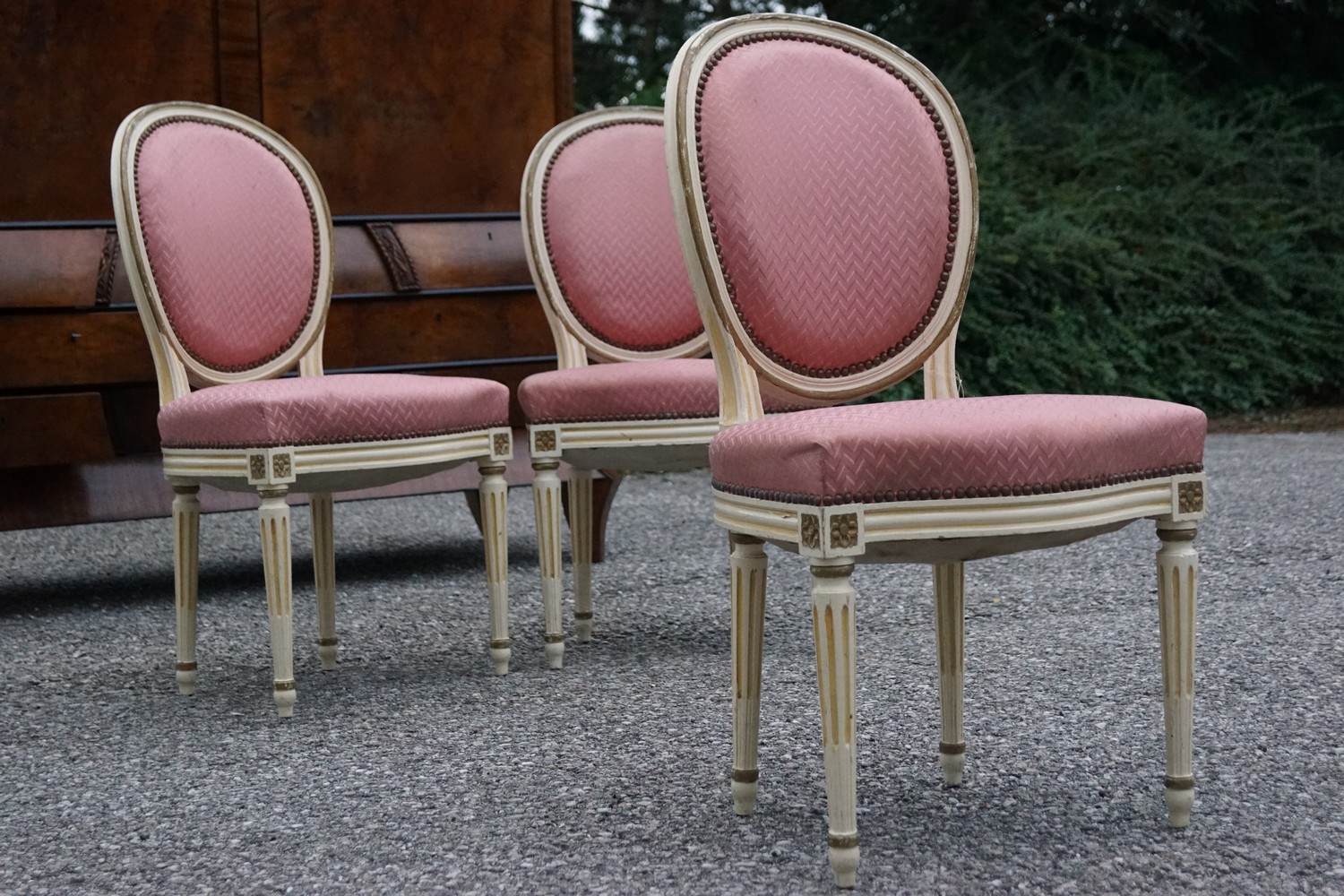 Sessel Louis XVI antike Massivholz Sessel Antiquität weiß rosa