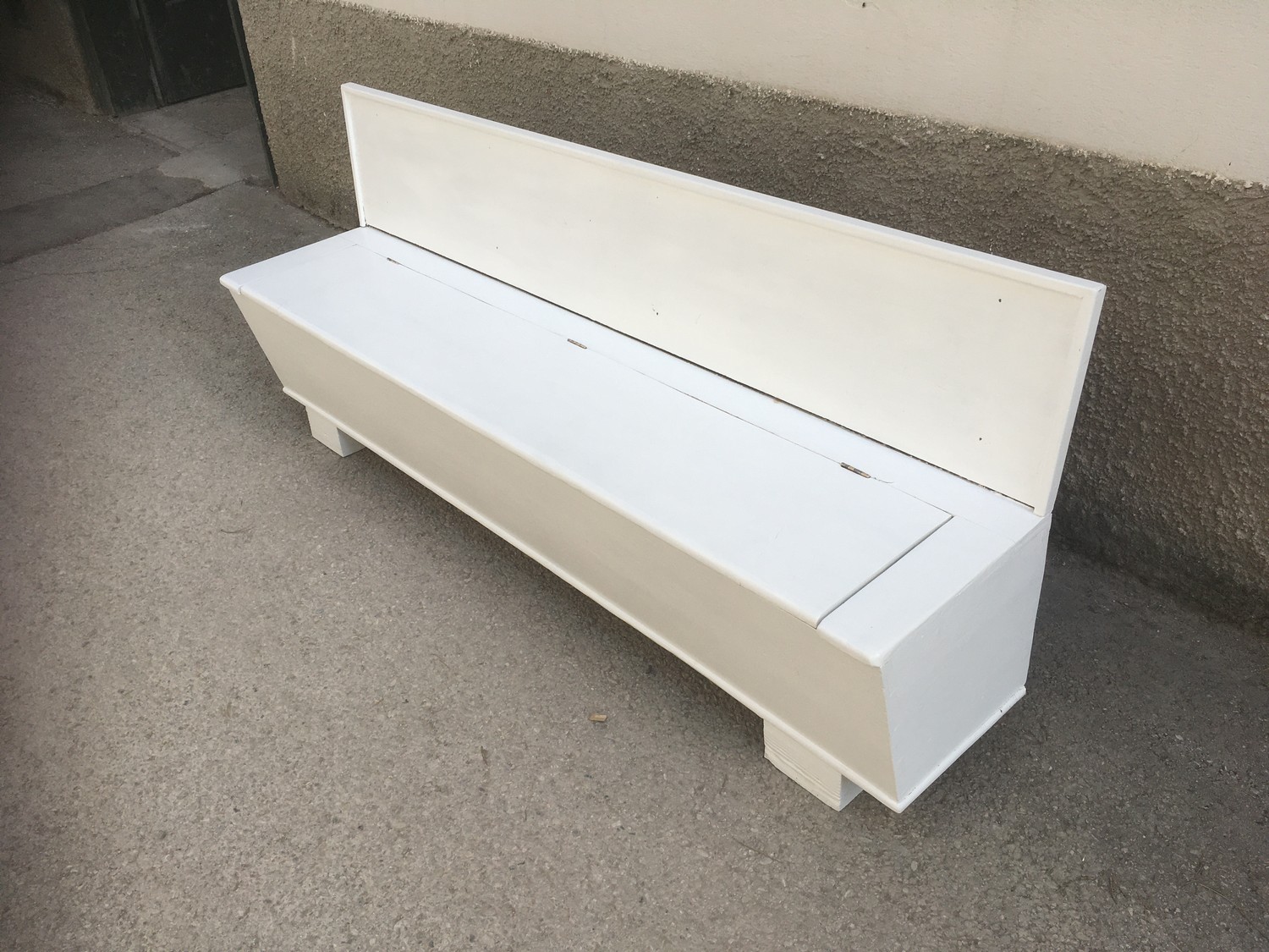 Sitztruhenbank antik Vollholz weiß creme Vintage Möbel Küche