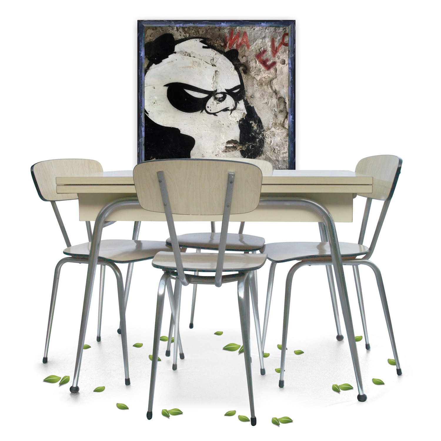 Küchentisch SET Retro Original 70er-Jahre ausziehbarer Tisch + Küchensesseln Midcentury Küchentisch Vintage 50er 60er 70er jahre Retro Sessel Stühle Tisch Kredenz Pastell Omas Möbel Design creme chrom midcentury antiquität