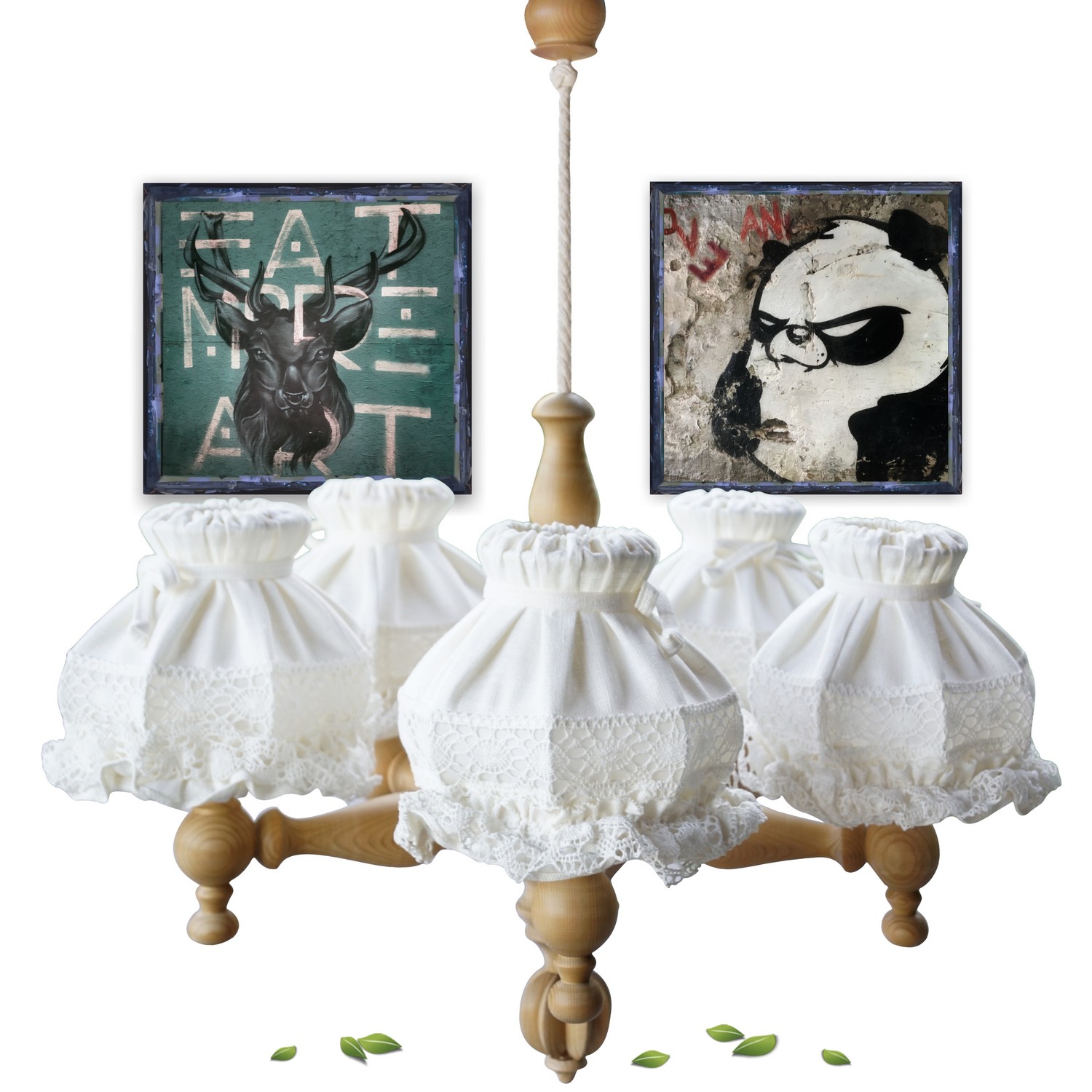 Bauernlampe Vintagedesign Bauernluster Holz creme Klöppelspitze Lampe Kitz Bauernlampe Holz creme Klöppelspitze Leinen Lampenschirme Kitz Landhausstil Shabby Chic Holz Rüschen