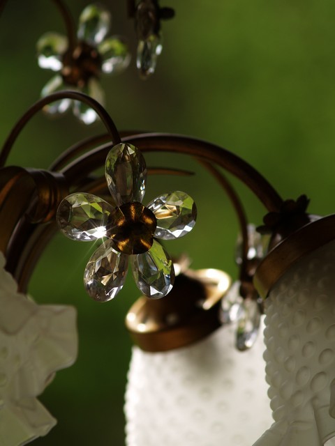 Luster Leuchter Hängelampe goldfarben Glas