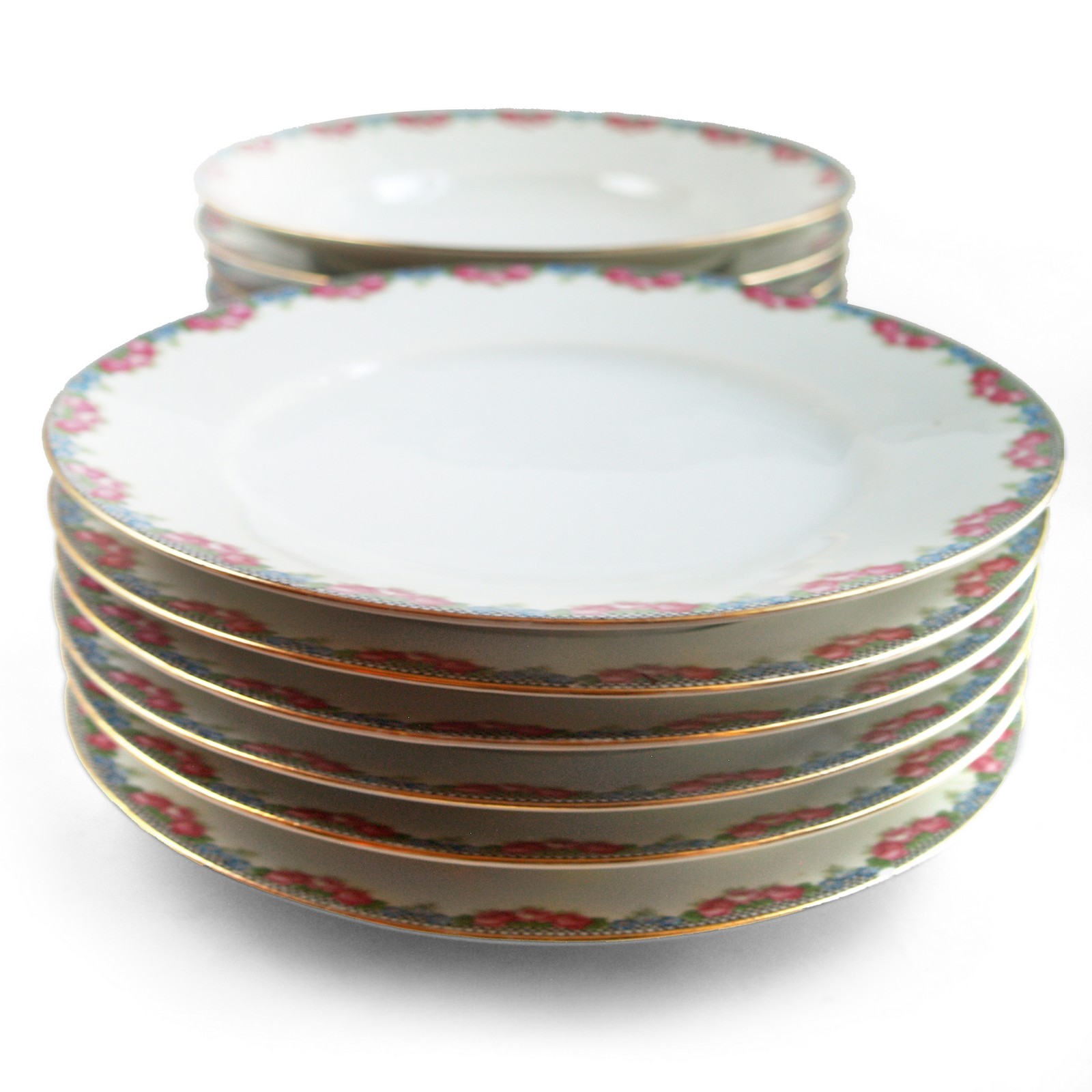 Suppenteller Teller Porzellan ROSEN Goldrand Set 6 Stk. Porzellan Teller Vintage Rosen