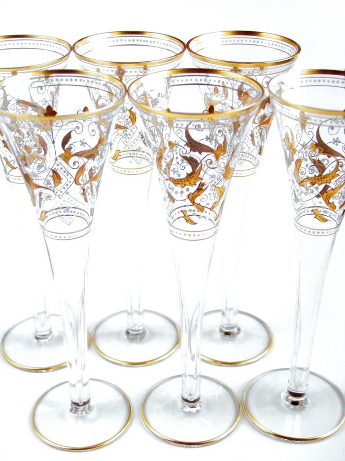 Sektflöten Kristall Goldranken