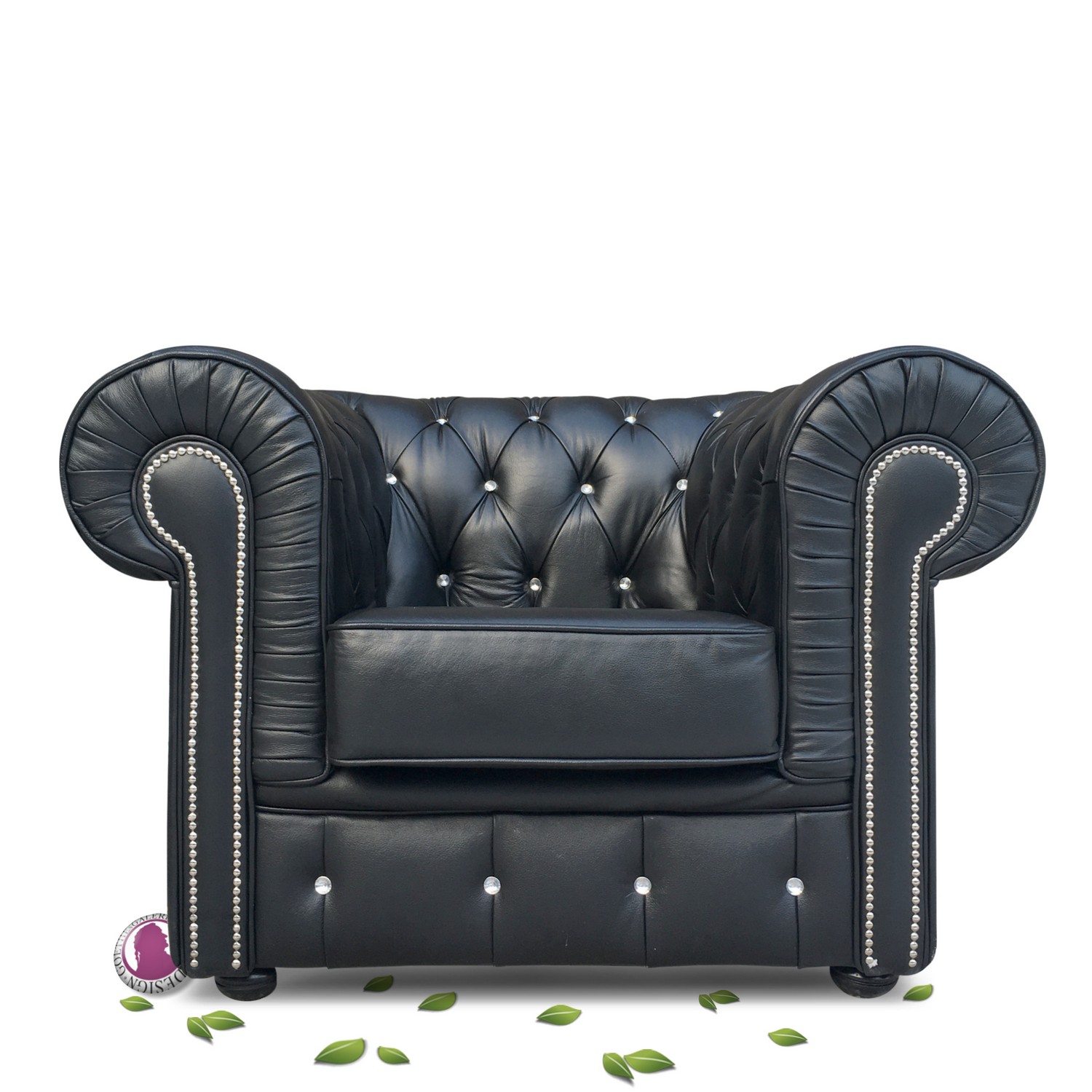 Chesterfield Sessel schwarz Kristallknöpfe Armlehnstuhl Fauteuil Antikstil noir wie neu