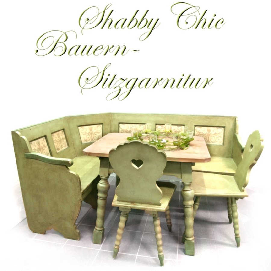Tisch + Sitzbank + Stühle Vintage Bauernmöbel Küchentisch Vollholz Eckbank Eckbankgruppe Vintage
