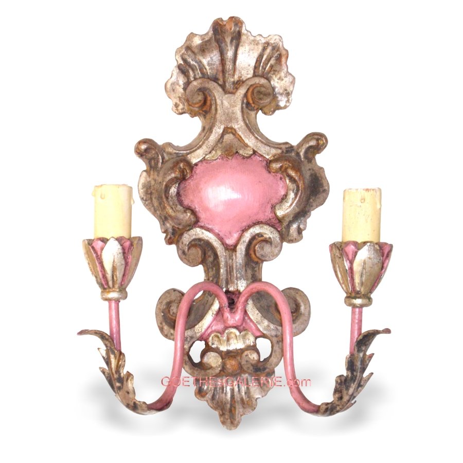 Florentiner Barock antike Wandlampen rosa golden Shabby Chic