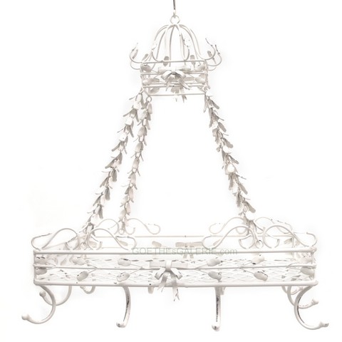 Hängeregal Shabby Chic creme Küche Tassenhalter Kräuterkrone Küchenregal weiß