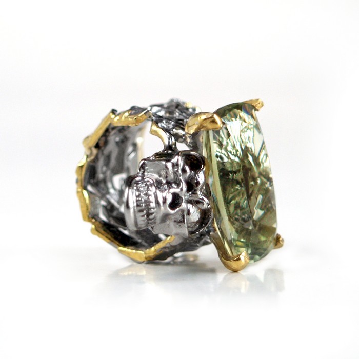 Ring 925 Silber Edelsteine Amethyst grün Totenkopf handgefertig Ring 925 Silber Edelsteine Amethyst grün Totenkopf handgefertig