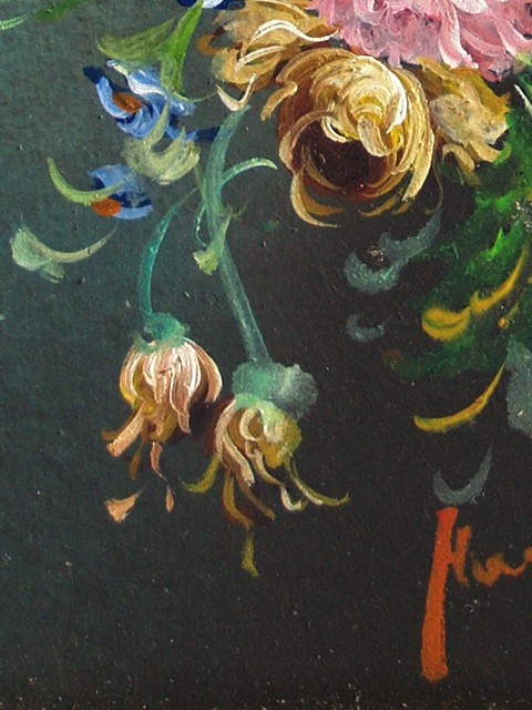 Ölbild antik Tulpen Vintage Gemälde