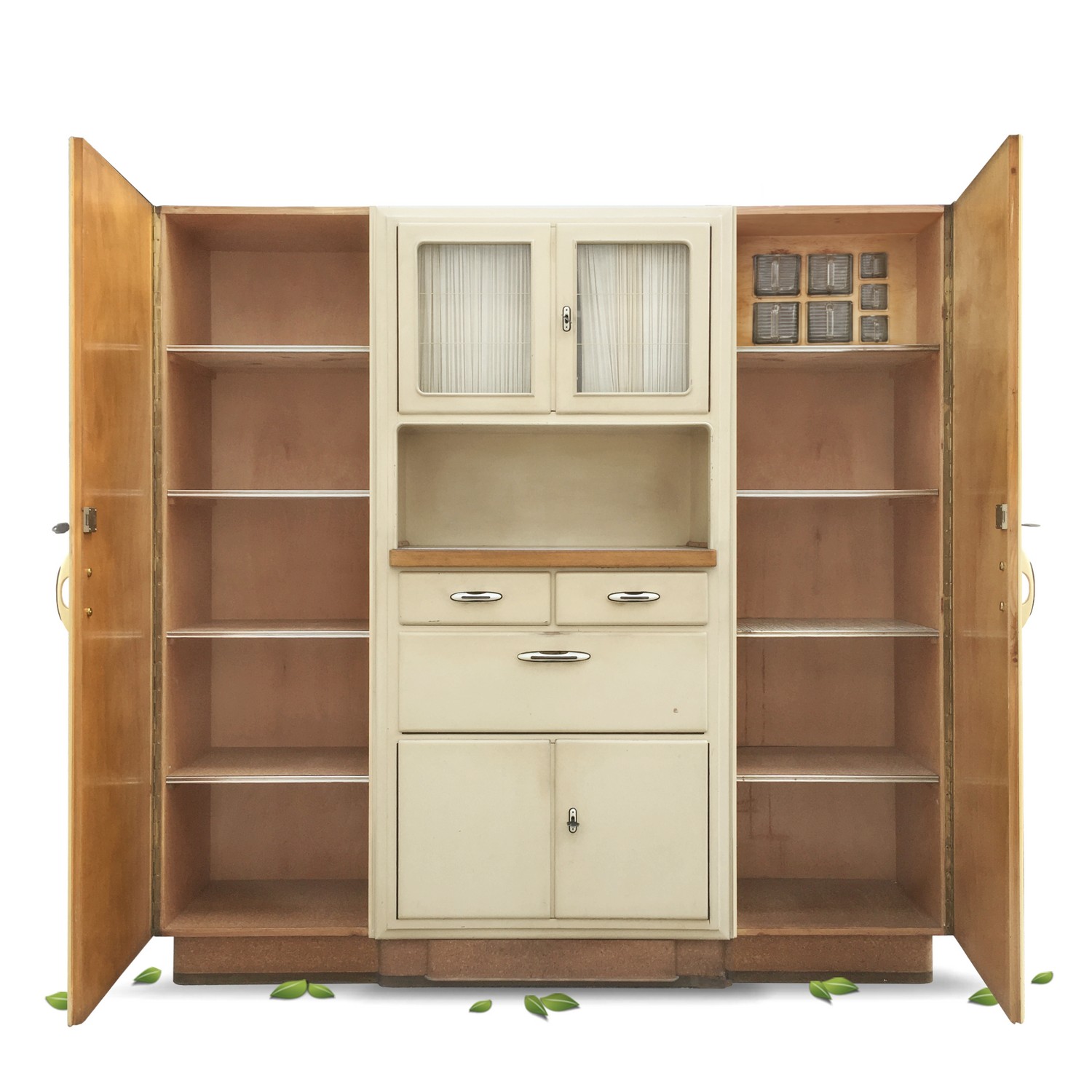 Küchenschrank Vintage creme Schüttenregal Vitrine Küche Vollholz Buffet Kredenz
