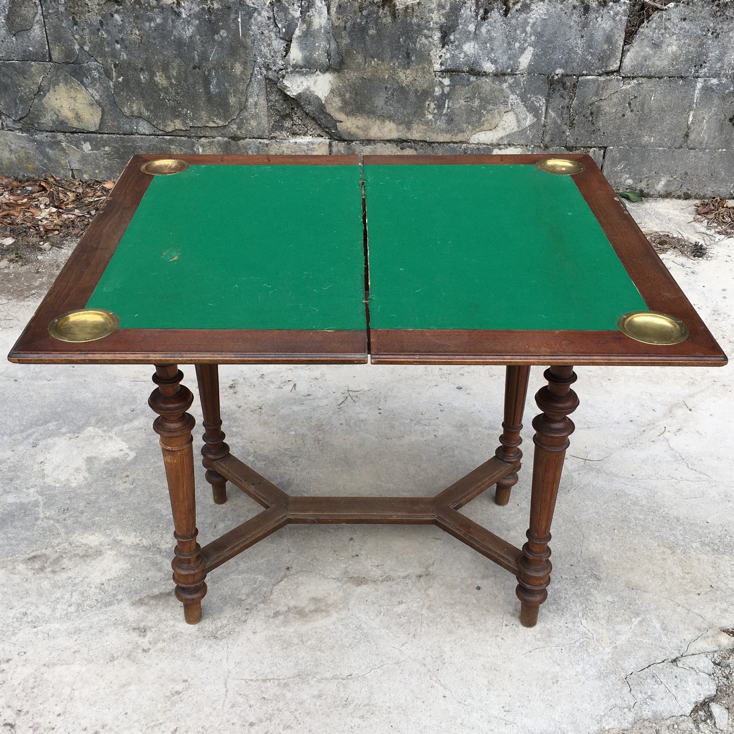 Antiker Spieltisch Historismus um 1880 Schreibtisch aufklappbar Konsole Massivholz Messing