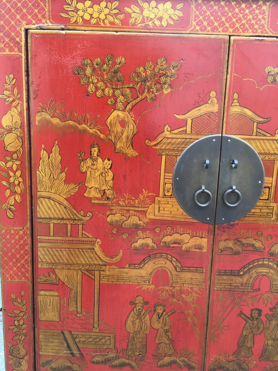 Kommode China rot gold Mönch Hochzeitsschrank
