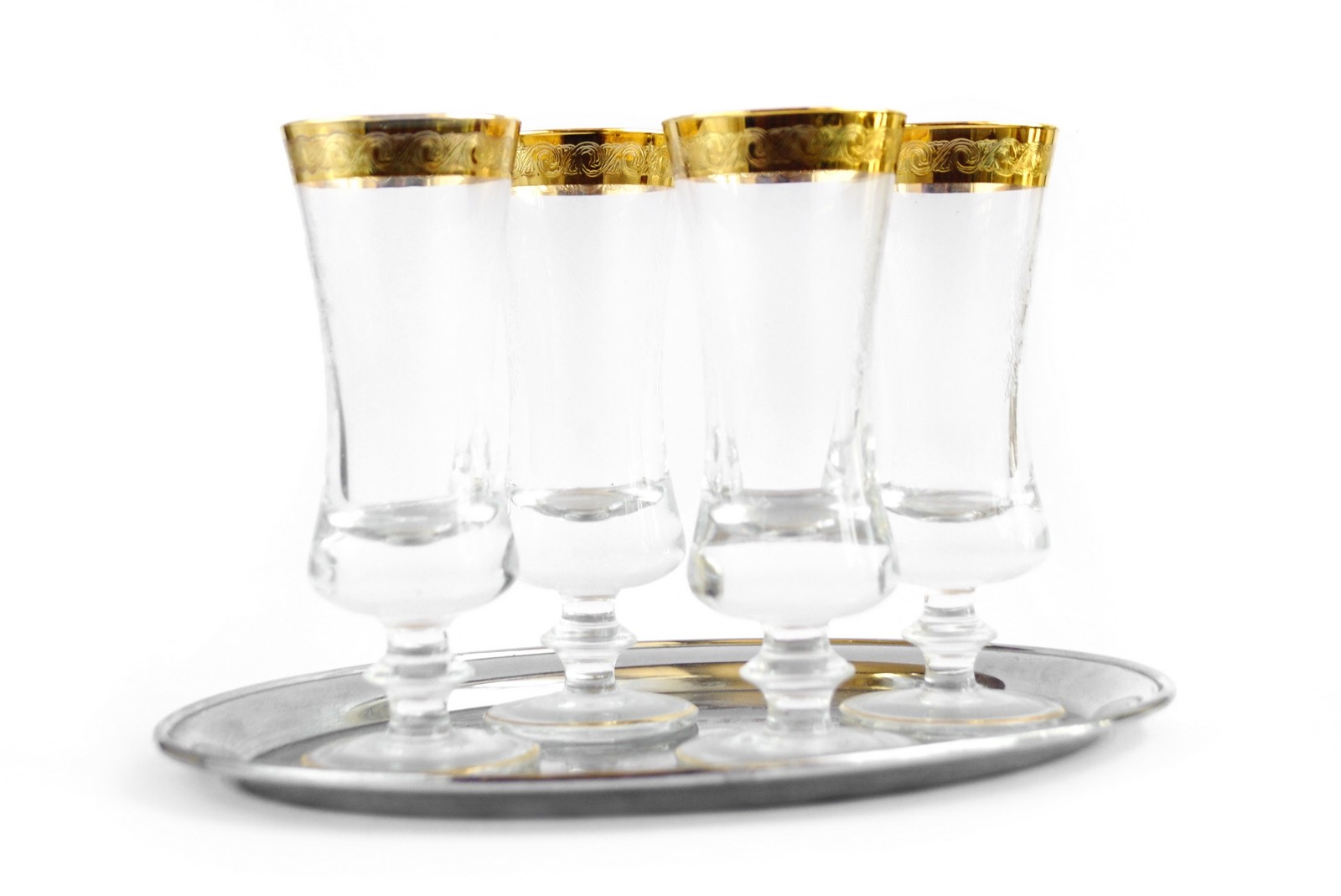 Sektgläser Murano Medici Goldrand 4 Stk. schwere Sektflöten Bleikristallgläser Murano Medici Goldrand Sektgläser Vintage vergoldet Champagnerflöten