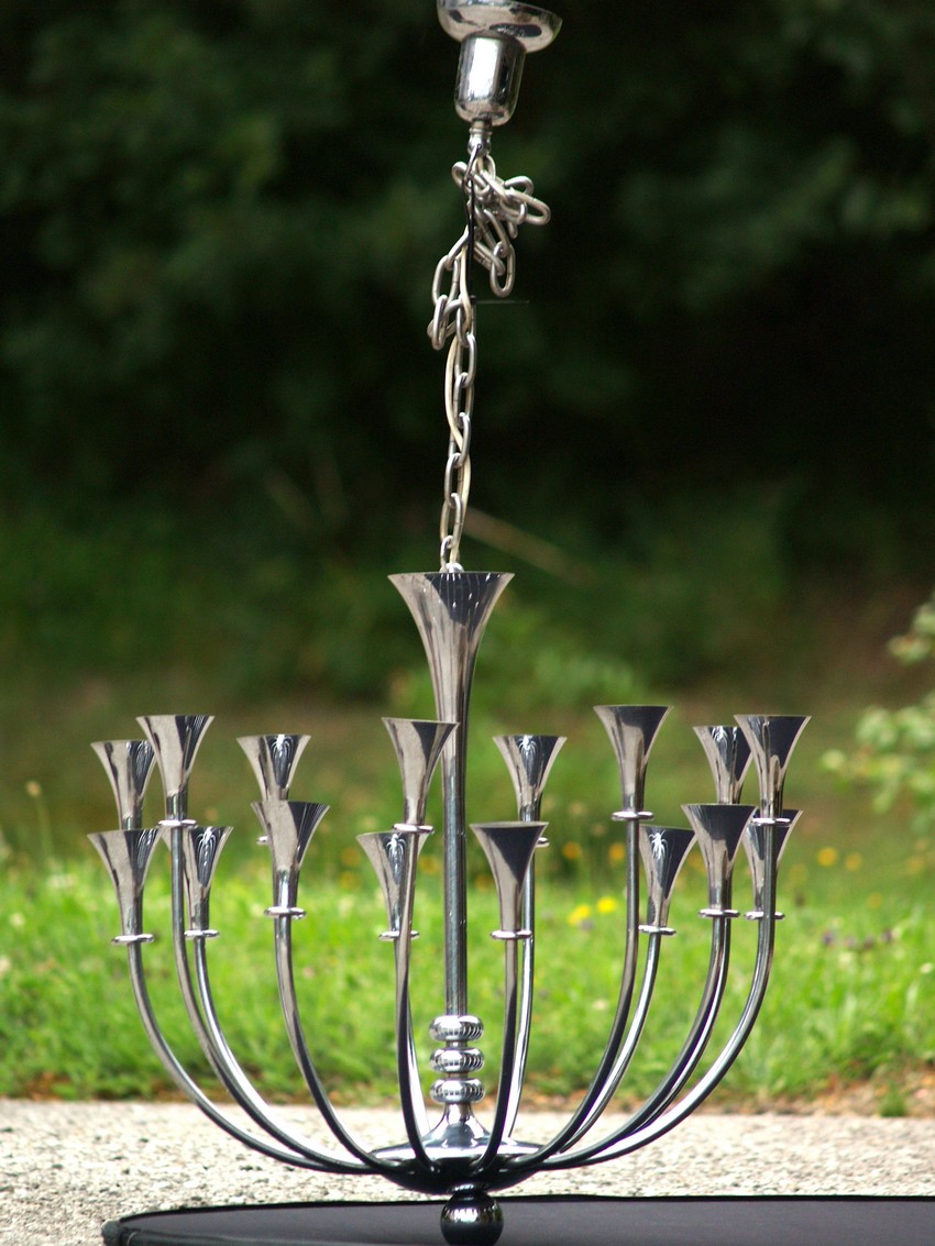 antiker Kronleuchter silbern Trumpet Hängelampe ArtDeco