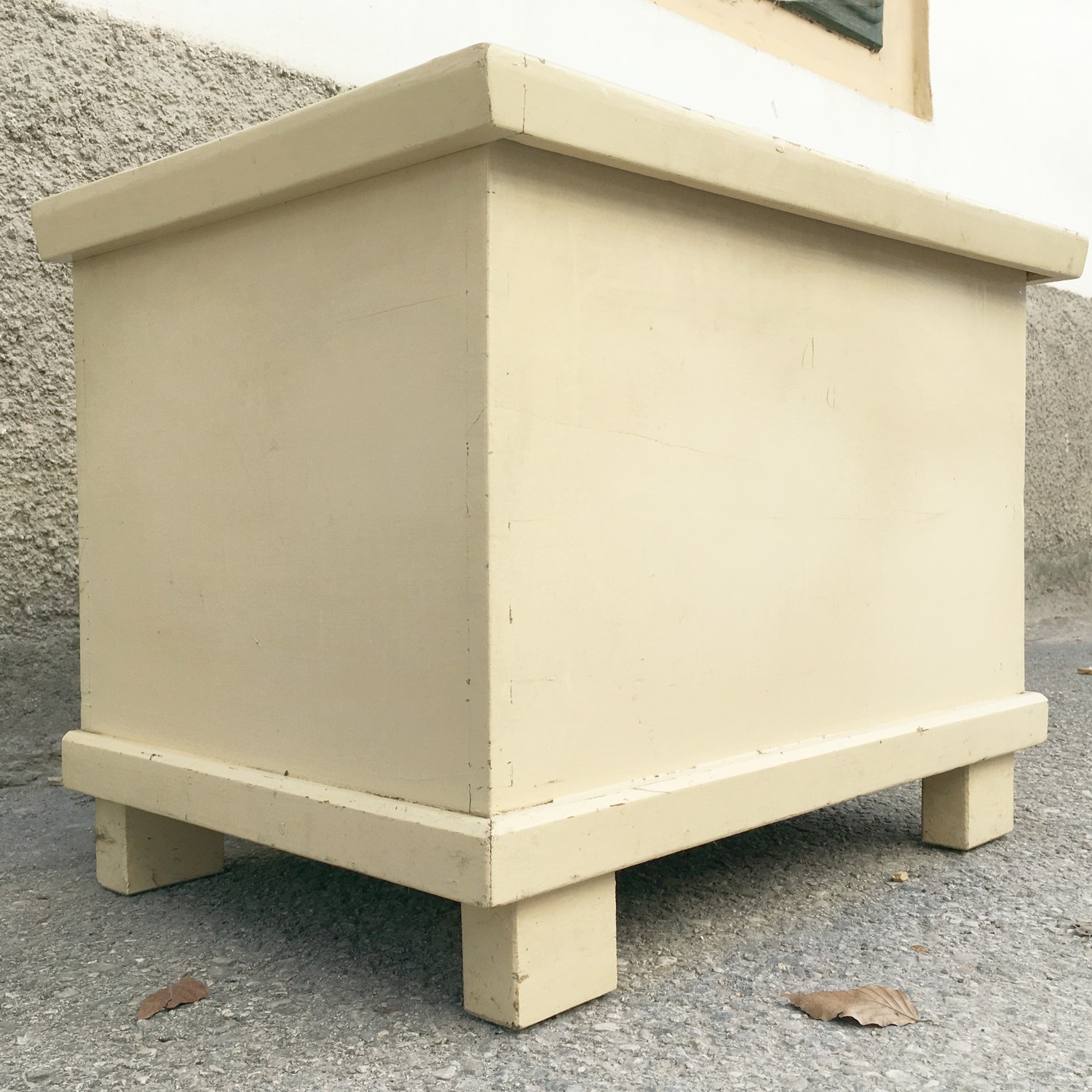 Truhe Vollholz Midcentury Truhenbank creme Küche