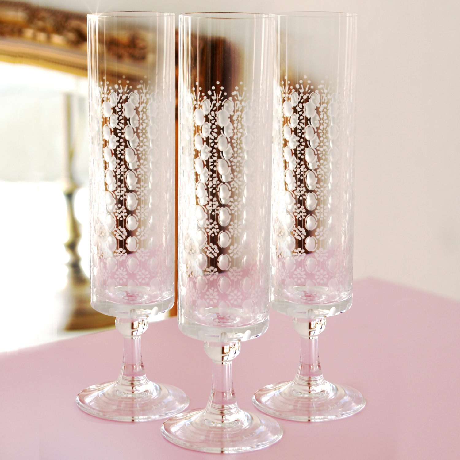 2 Stk. Sektglas ROSENTHAL ROMANZE Björn Wiinblad Design Glas Set Sektflöte Blumen Rosenthal Sektgläser Midcentury Romanze