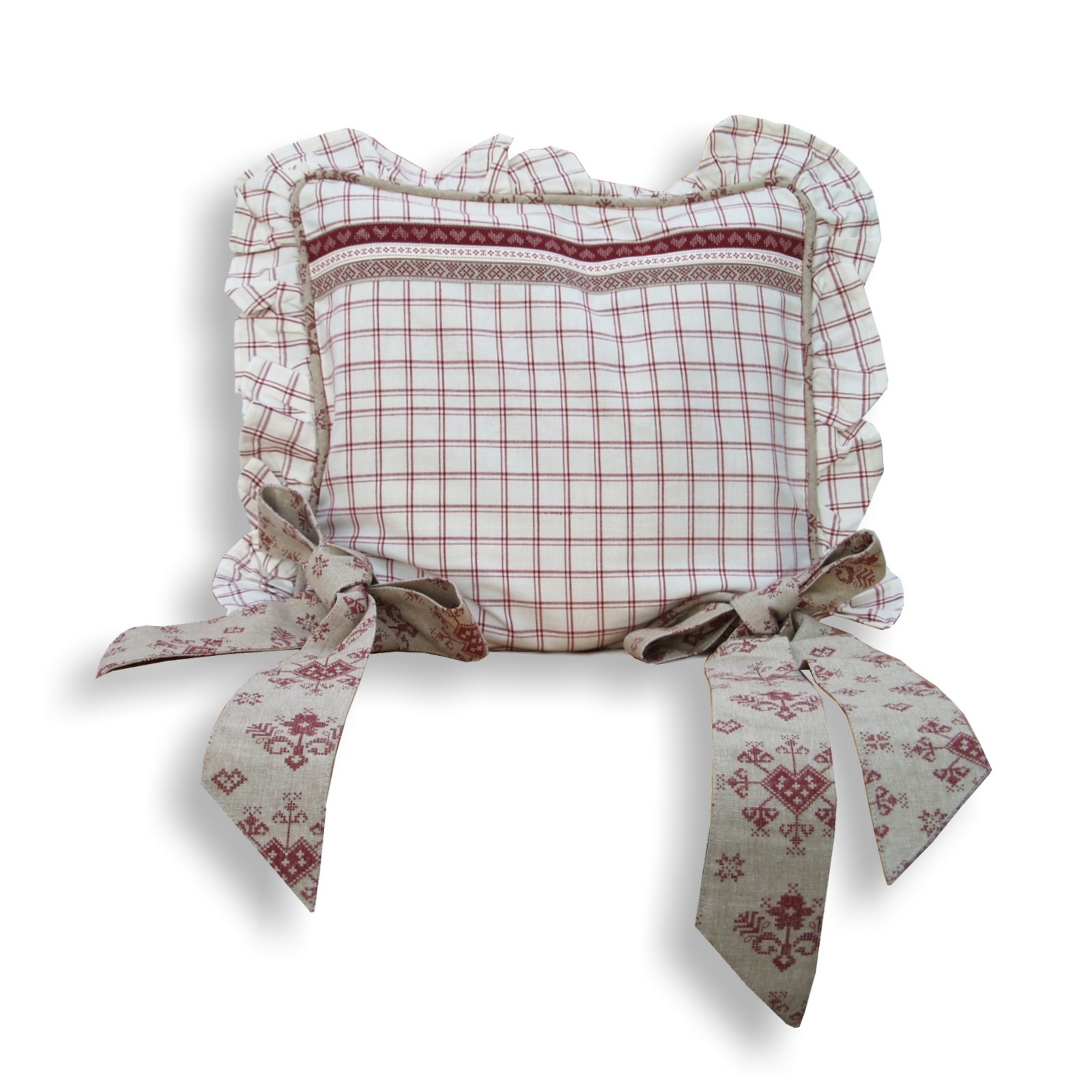 Clayre & Eev Stuhlkissen Landhaus Kreuzstich rot grau braun