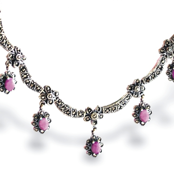 Collier Halskette 925 Silber Edelstein Schmuck handgefertigt Rubine Trachtenschmuck Collier Halskette 925 Silber Edelstein Schmuck handgefertigt Rubine Trachtenschmuck