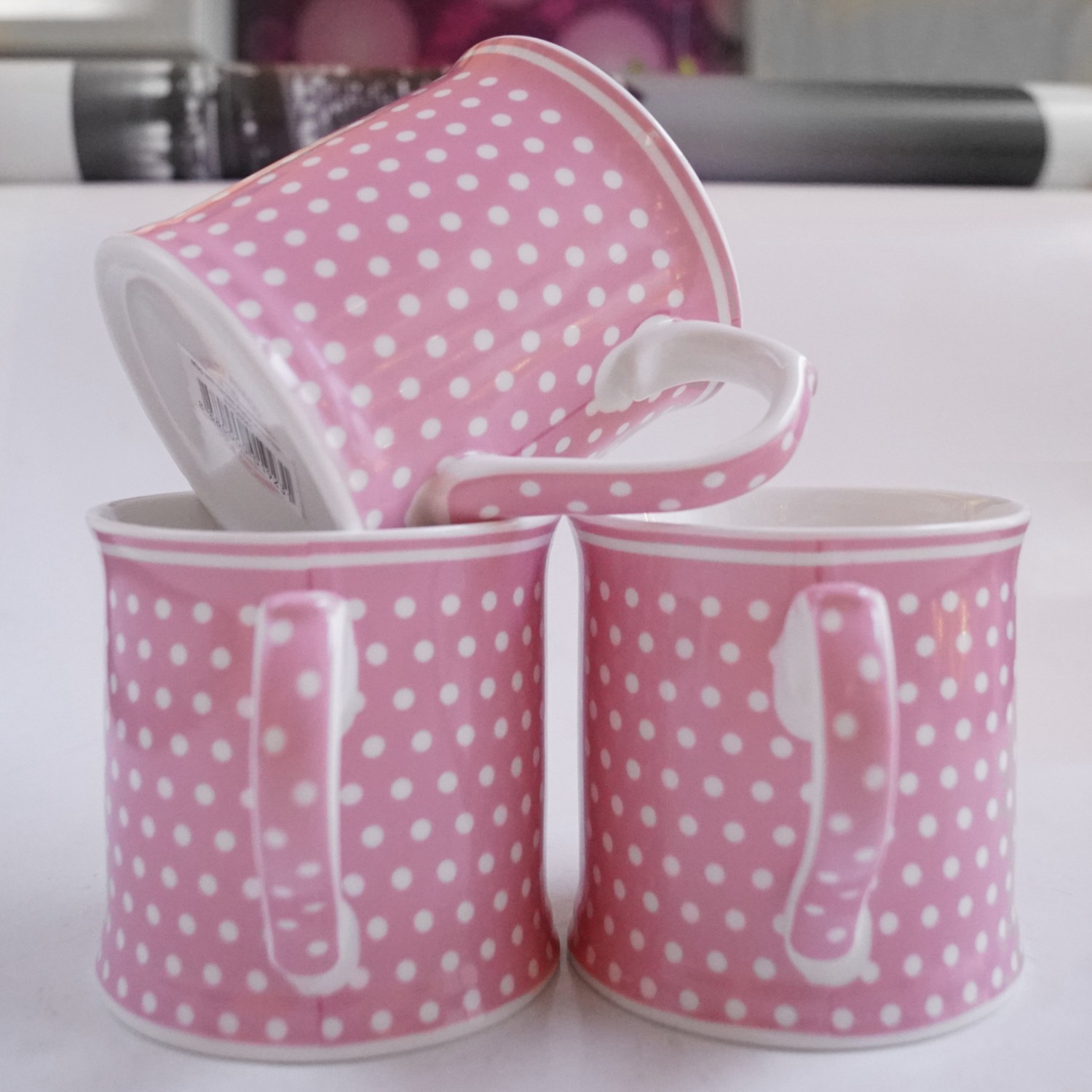 Teetasse Kaffeebecher groß Porzellan Polka Dots pink rosa Isabelle Rose 380 ml